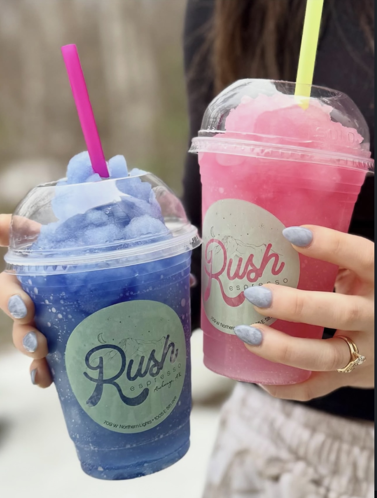Blue and pink frozen Rush slushes